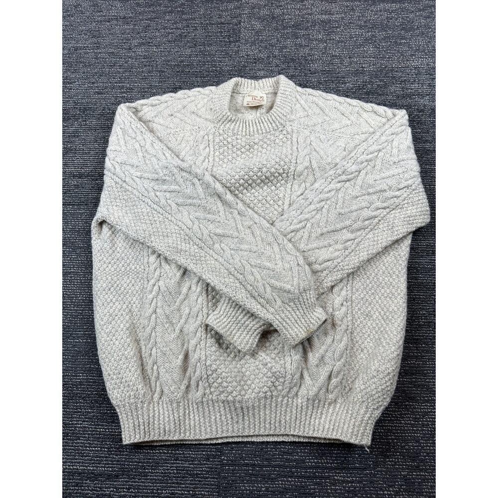 Athena Designs Irish Handknit Fisherman's Sweater Cream Beige 100% Wool Mens XL